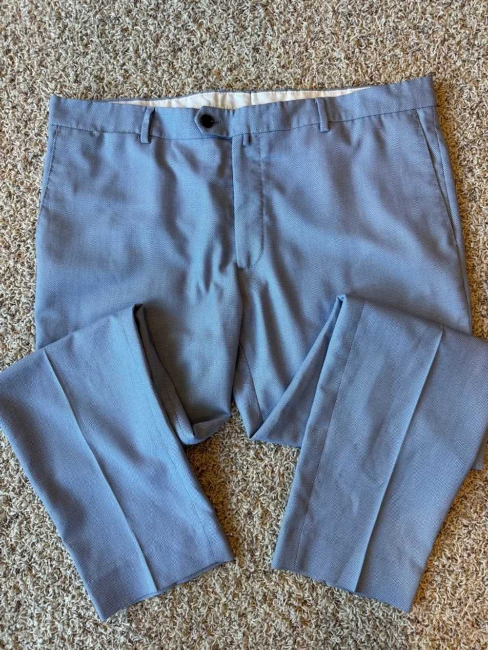 ZARA Mens 36x28 Straight Fit Light Blue Flat Front Trouser Dress Suit Pants